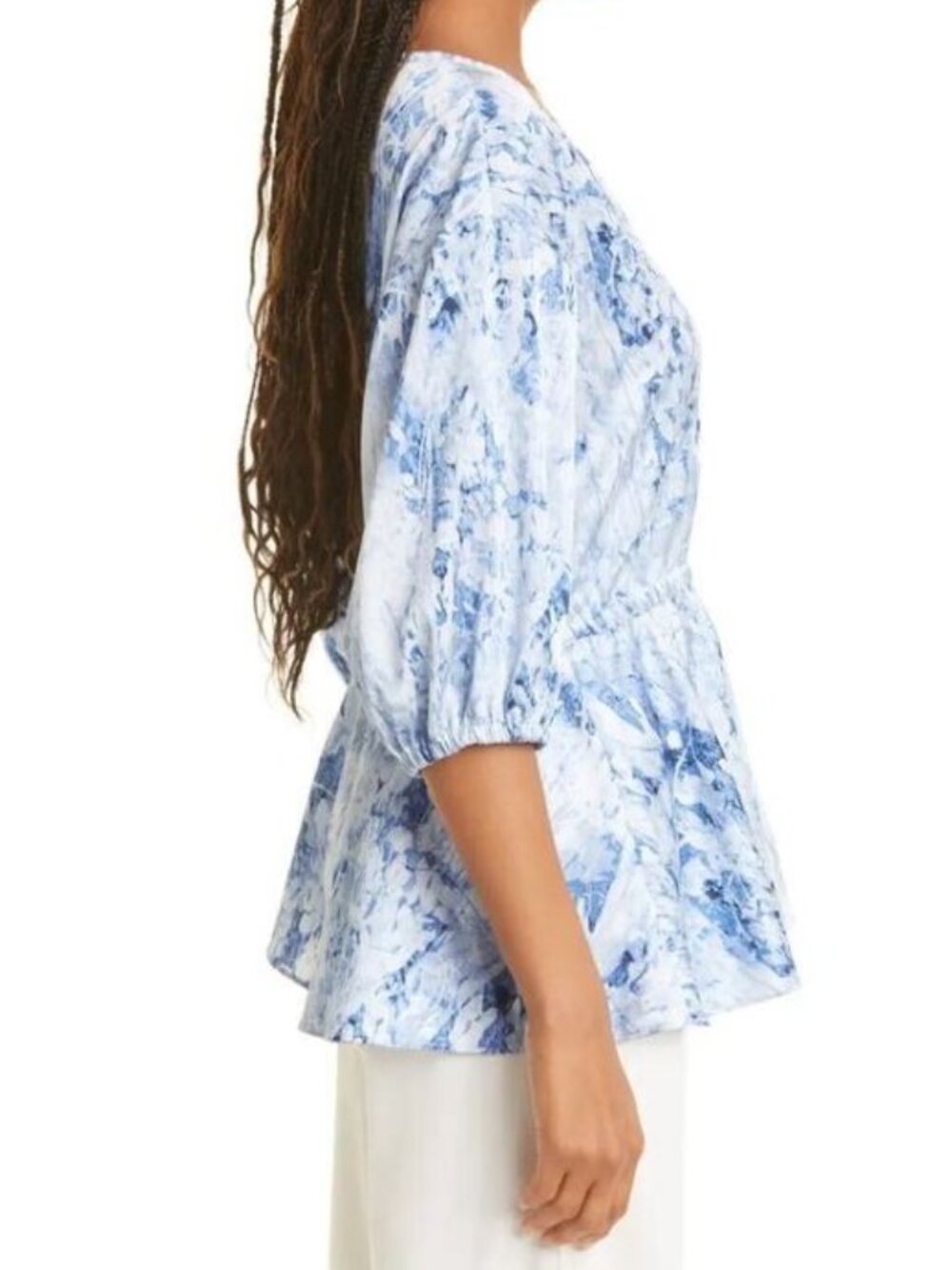 NEW Donna Karan Women's L Print V-Neck Elastic Waist Blouse NWT $295 - Picture 4 of 6
